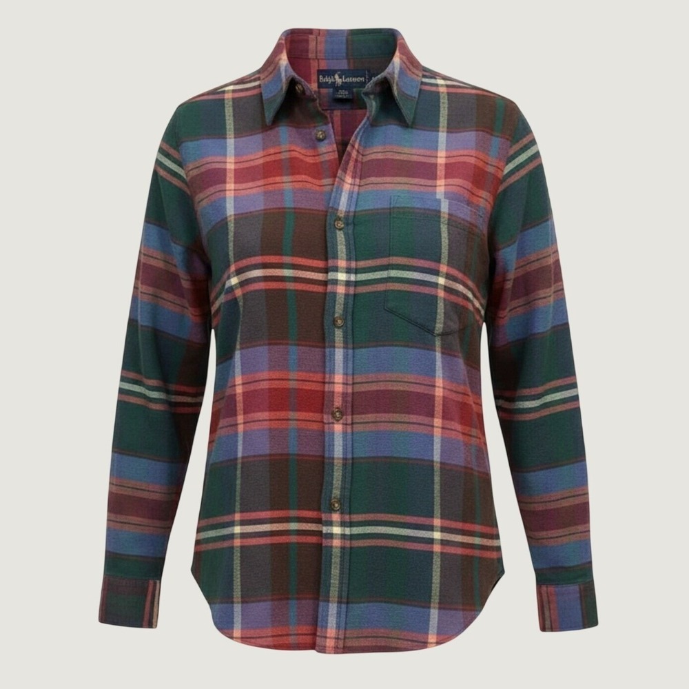 Ralph Lauren Womens Plaid Flannel Button Down Shirt Cotton Red Green Blue Sz 14
